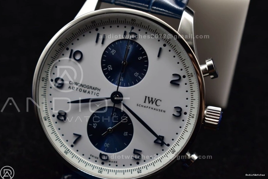 SmartChoice IW371620 White Blue A Blue Edition 1:1 ZF Portuguese Leather Dial on Chrono 1019 Strap Best 1224